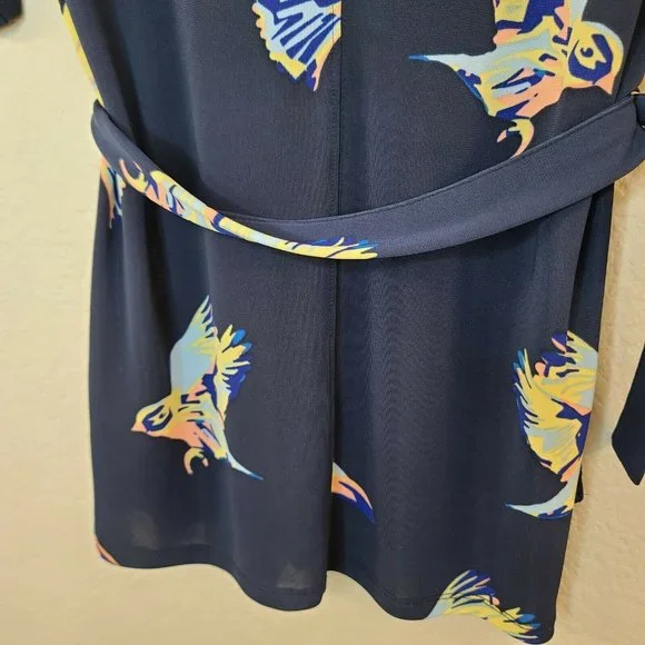 Deletta Top Women XS Petite Navy Bird Novelty Print Knit Dolman Sleeve Tie Waist - Picture 10 of 12